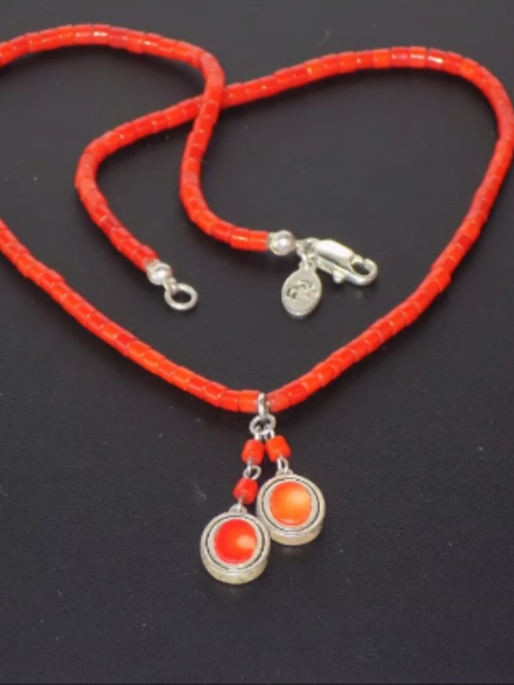 Vintage Signed LRL Ralph Lauren Beaded Red Shell Pendant Necklace